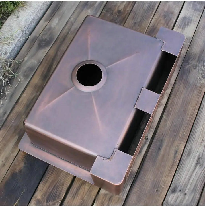 MAEBOW Antique Copper Regtangular Apron Front Single Bowl Artistic Kitchen Sink