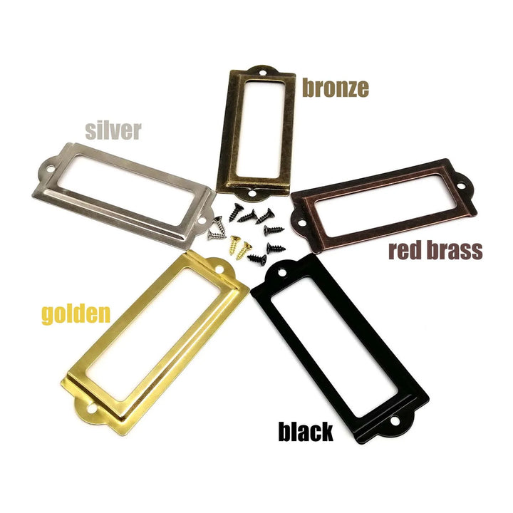 6pcs 30x83mm Metal Iron Label Pull Frame Handle File Name Card Holder For Jewelry Chest Furniture Cabinet Drawer Wood Box Case
