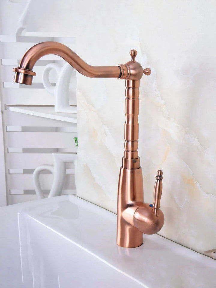 Antique Red Copper Brass Single Handle One Lever Bathroom Kitchen Basin Sink Faucet Mixer Tap Swivel Spout Deck Mounted mnf636