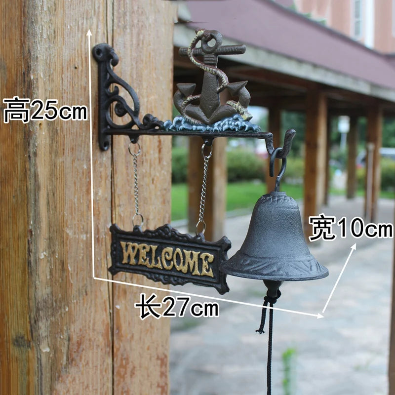Nordic Rural Retro Welcome Double-sided Listing Doorbell Welcome Cast Iron Wrought Iron Doorbell Hand Bell