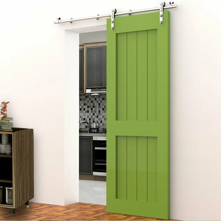 CCJH 4/5/5.5/6/6.6FT Silver Stainless Steel Sliding Barn Wood Door Hardware Kit  For Single Door ，Can be Customed