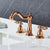 Basin Faucet Brass Gold Widespread Bathroom  Antique Sink  3 Hole Hot And Cold Water  Tap Pop Up