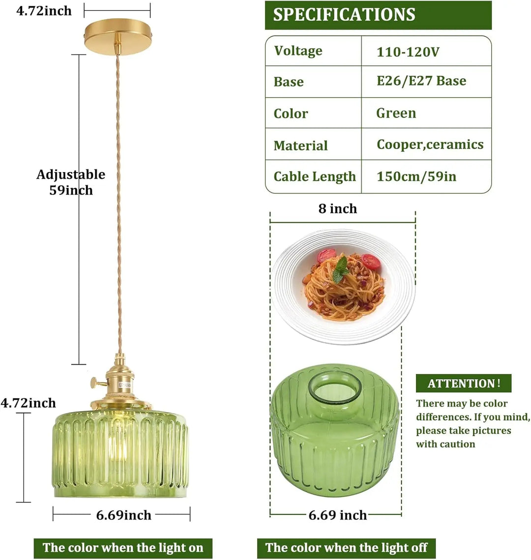 Hanging lamp glass pendant light E27 striped pendant light suitable for dining rooms, kitchens, cafes, bedside pendant lights