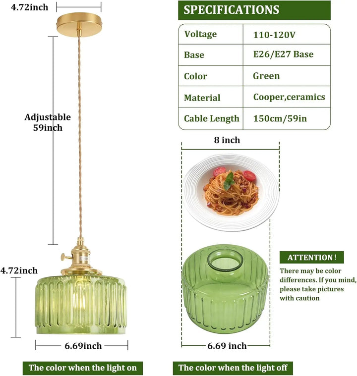 Hanging lamp glass pendant light E27 striped pendant light suitable for dining rooms, kitchens, cafes, bedside pendant lights