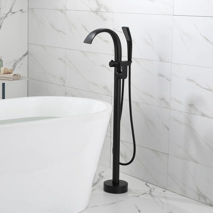 Floor Stand Waterfall Bathtub Faucet Solid Brass Bathroom Bathtub Water Mixer with Hand Shower in Brushed Rose Gold, Black, Gold