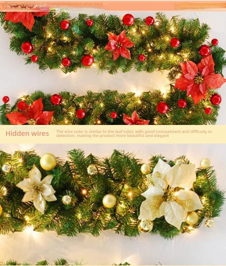 270cm Christmas LED Rattan Garland Decorative For Staircase Fireplace Christmas Decoration Xmas Tree Rattan Banner Home Pendant