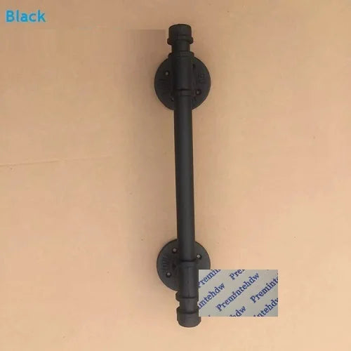 1Pc Rustic Iron Pipe Door Bar Pull Handle With Cap Finials Towel Rack Wall Grab Bronze Black Silver