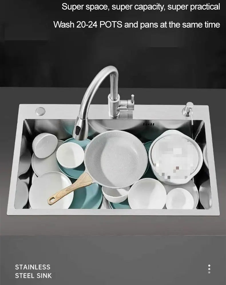 Thickened 304 Stainless Steel Single Sink Kitchen Sink Undermount Dishwashing Trough