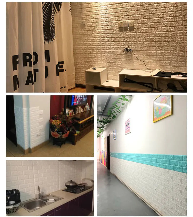 10Pcs Self-Adhesive 3D Wall Sticker DIY Brick Stickers Home Kids Room Kitchen Ceiling Decor No Odor No Pollution Wallpaper 70X77