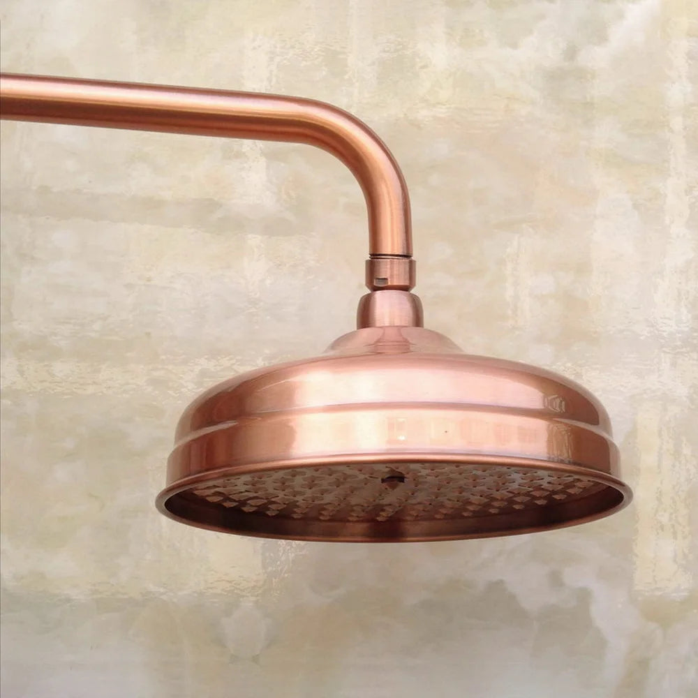 Antique Red Copper Wall Mounted Bathroom 8" inch Round Rain Shower Faucet Set Dual Cross Handle Tub Mixer Tap arg501