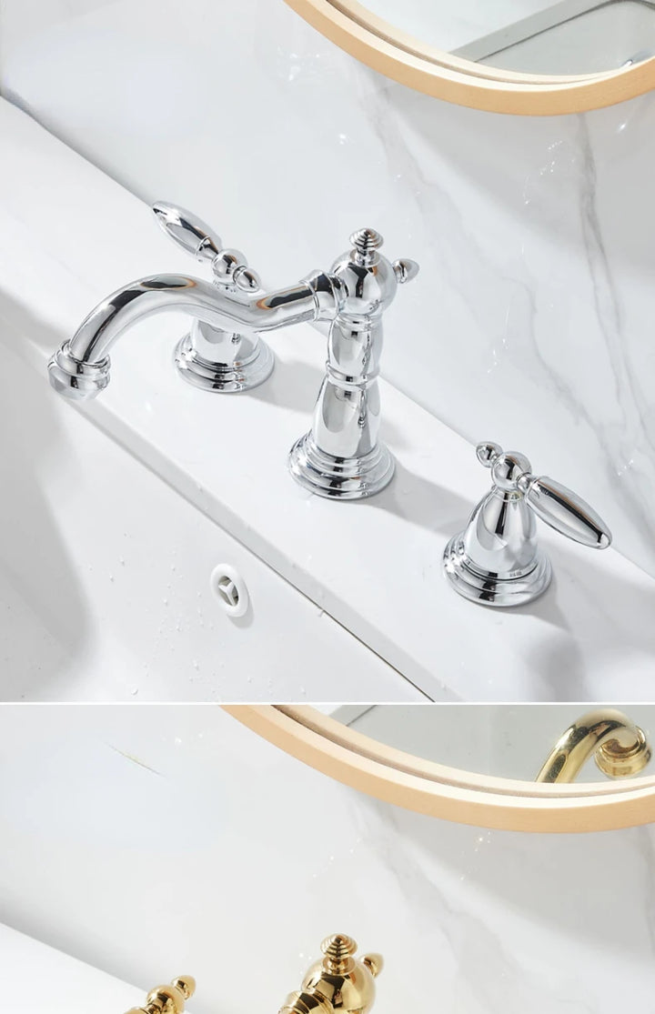3 PCS Bathroom Faucets Dual Holder Three Hole Widespread Bathroom Sink Basin Faucets Deck Mounted Mixer Tap