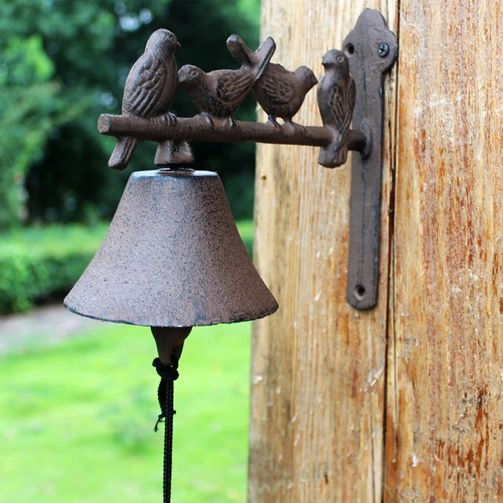 Four Birds  on Branch BellCast Iron Hand Cranking Wall Bell Rustic Retro Wall Mounted Welcome Door Bell Home Garden
