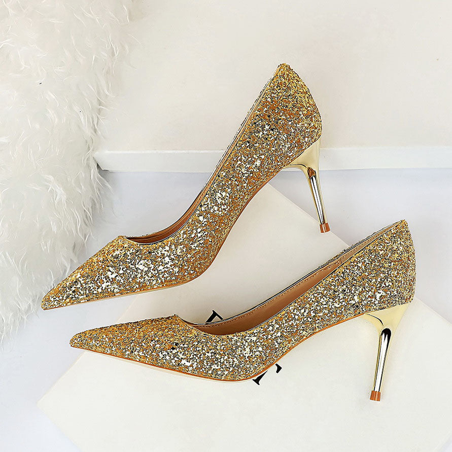 Women 7cm 9.5cm High Heels Bling Pumps Sparkly Heels