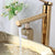KEMAIDI 23 Inch Bathroom Vessel Sink Gold Ceramic Sink Bowl Above Counter Big Oval Bathroom Sink with Waterfall Faucet Drain