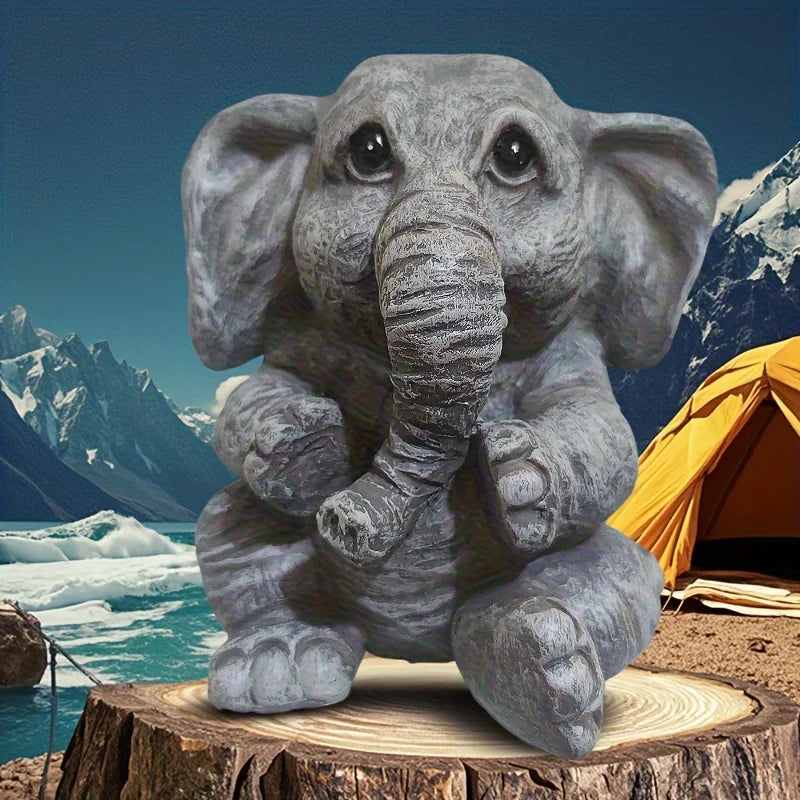 Cute Elephant Statue for Outdoor Decoration, Resin Craft Sculpture for Garden, Patio, Balcony, Outdoor Animal Living Room Decor