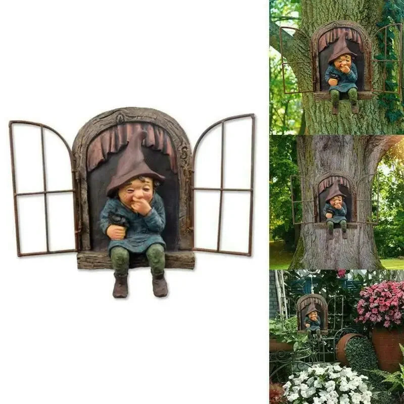 Naughty Garden Statue Elf Go Out Tree Hug Gnome Statue Elf Out The Door Window Tree Hugger Home Yard Tree Decor