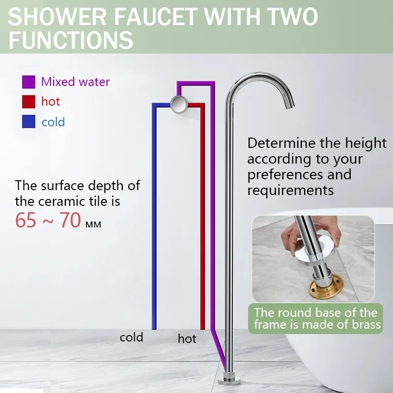Floor Standing Bathtub Faucet Brass Body Hot Cold Mixer with Handle Rose Gold Independent Faucet Chrome Grey Black