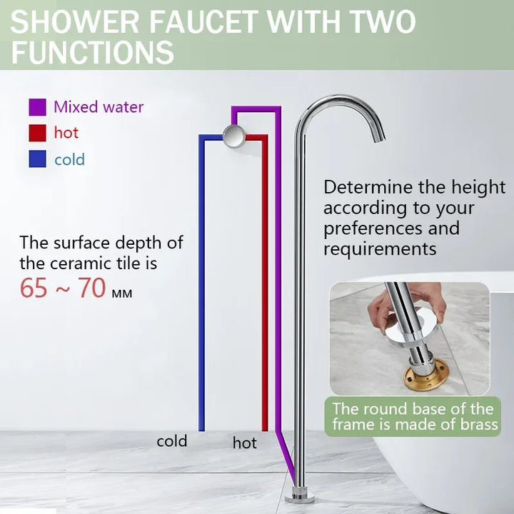 Floor Standing Bathtub Faucet Brass Body Hot Cold Mixer with Handle Rose Gold Independent Faucet Chrome Grey Black
