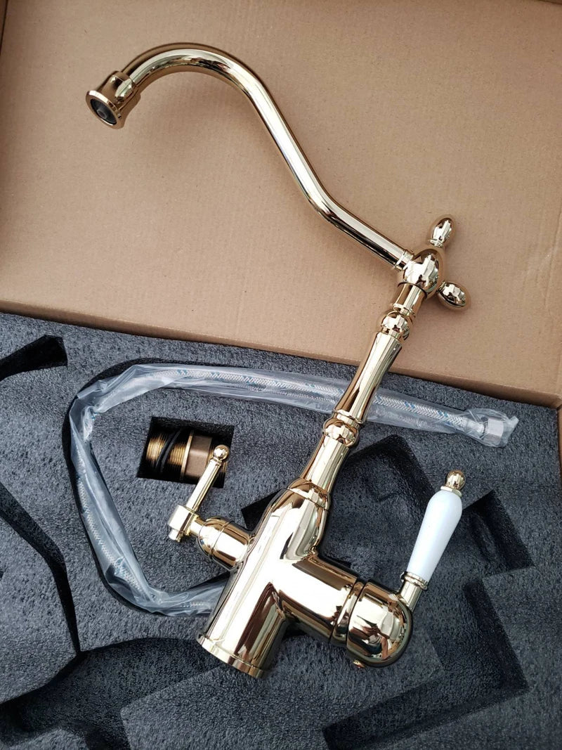 3 in 1 Kitchen Filter Faucet Pure Water 360 Rotation Kitchen sink Crane Dual Handle Dual Water Functions Mode Filter Mixer Taps