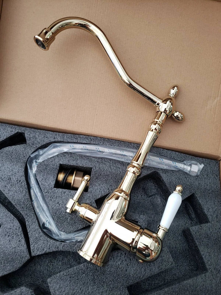 3 in 1 Kitchen Filter Faucet Pure Water 360 Rotation Kitchen sink Crane Dual Handle Dual Water Functions Mode Filter Mixer Taps