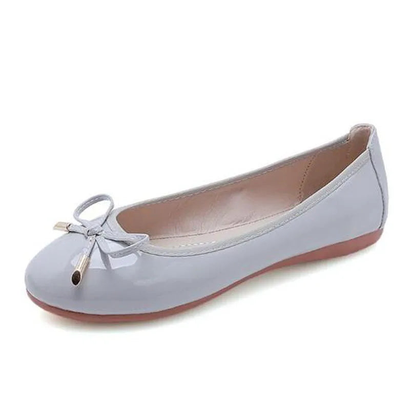 Ladies Loafers Shoes Bowtie Flats Patent Leather Loafers Women Round Toe Roll-Up Shoes Woman Bridesmaid Flats Large Size Zapatos