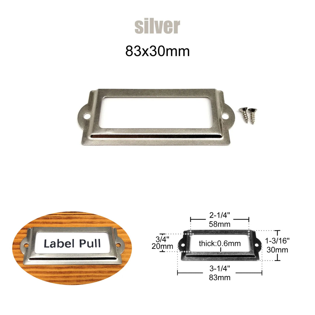 6pcs 30x83mm Metal Iron Label Pull Frame Handle File Name Card Holder For Jewelry Chest Furniture Cabinet Drawer Wood Box Case