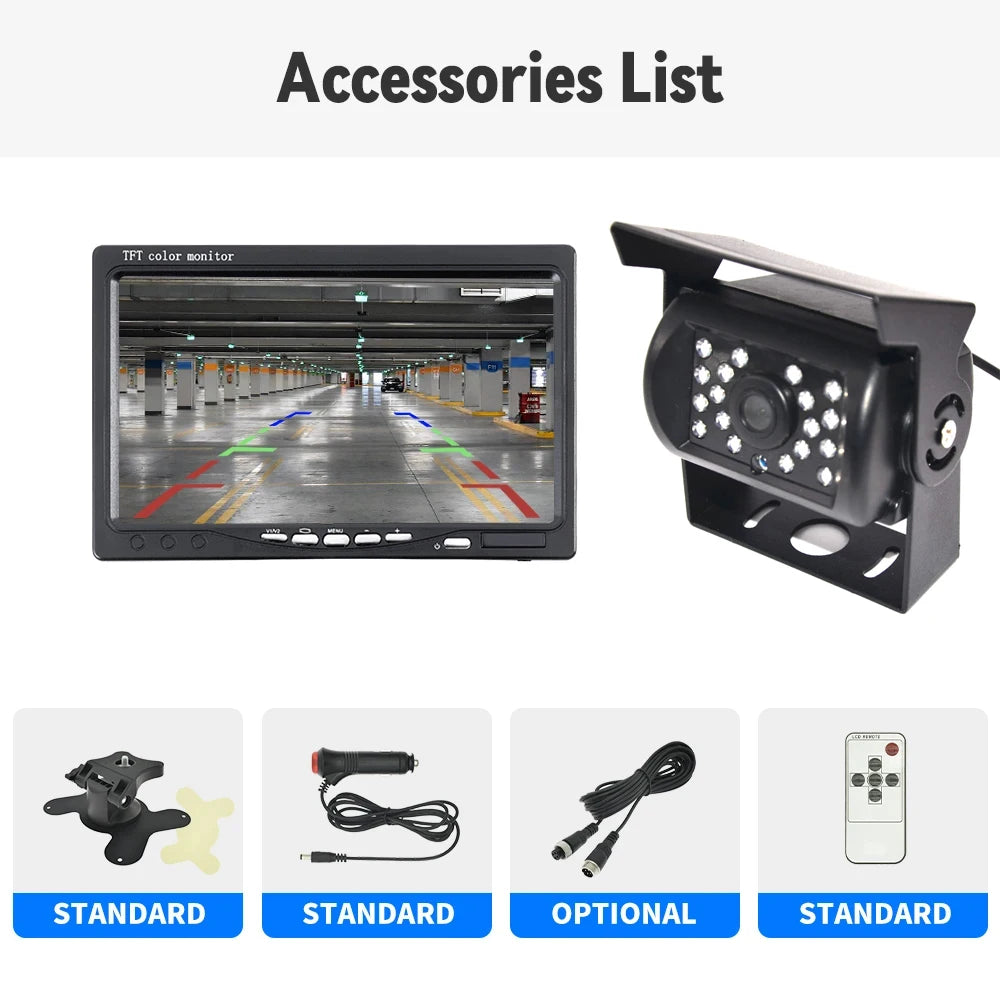 Backup Camera 7" HD TFT LCD Vehicle Rear View Monitor Waterproof Back Up Camera Night Vision for Truck RV