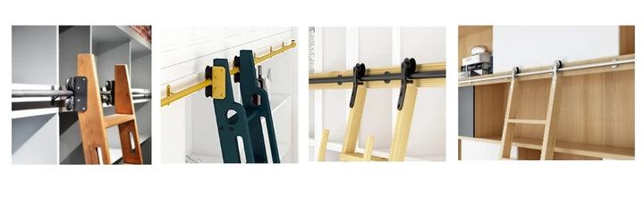8FT(244cm)  Retractable Sliding Library  Hardware Kit No Ladder，Round Tube Rolling Ladder Track， Floor Roller with Brake
