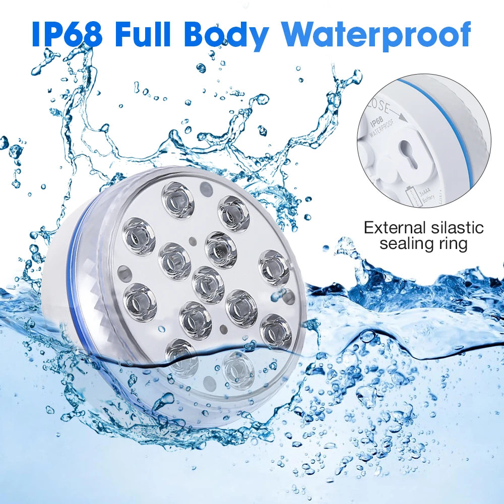Updated Submersible LED Lights with Remote Underwater Pool Light IP68 Magnet 13 LED Bright Lamp RGB for Pond/Pool/Aquarium