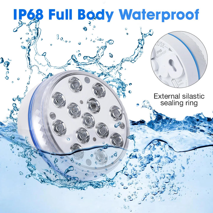 Updated Submersible LED Lights with Remote Underwater Pool Light IP68 Magnet 13 LED Bright Lamp RGB for Pond/Pool/Aquarium