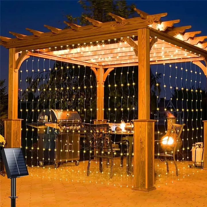 1pc Solar Curtain String Lights Outdoor Fairy Lights Solar Powered Twinkle String Lights 8 Modes For Home Garden P