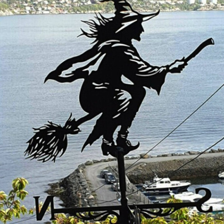 Witch Flying Dragon Iron Weather Vane Decor Stainless Steel Metal Handicraft Decor Garden Weathercock Wind Direction Indicator