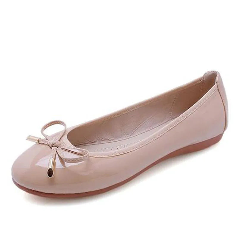 Ladies Loafers Shoes Bowtie Flats Patent Leather Loafers Women Round Toe Roll-Up Shoes Woman Bridesmaid Flats Large Size Zapatos