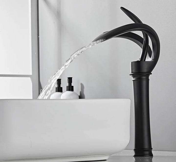 Golden/White Bathroom Basin Faucet Black Bathroom Faucet Brass Creative Grey Sink Mixer Tap Hot & Cold Waterfall Basin Faucet