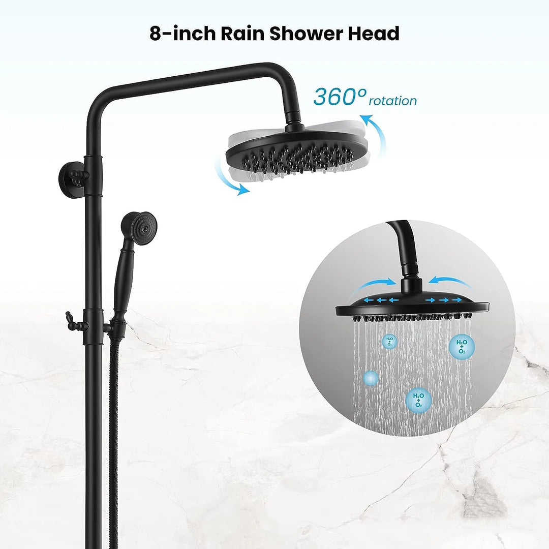 KEMAIDI Bathroom Black Shower Set Wall Mounted 8" Rainfall Shower Faucet 3-functions 2 Cross Handles Solid Brass Shower Fixtures