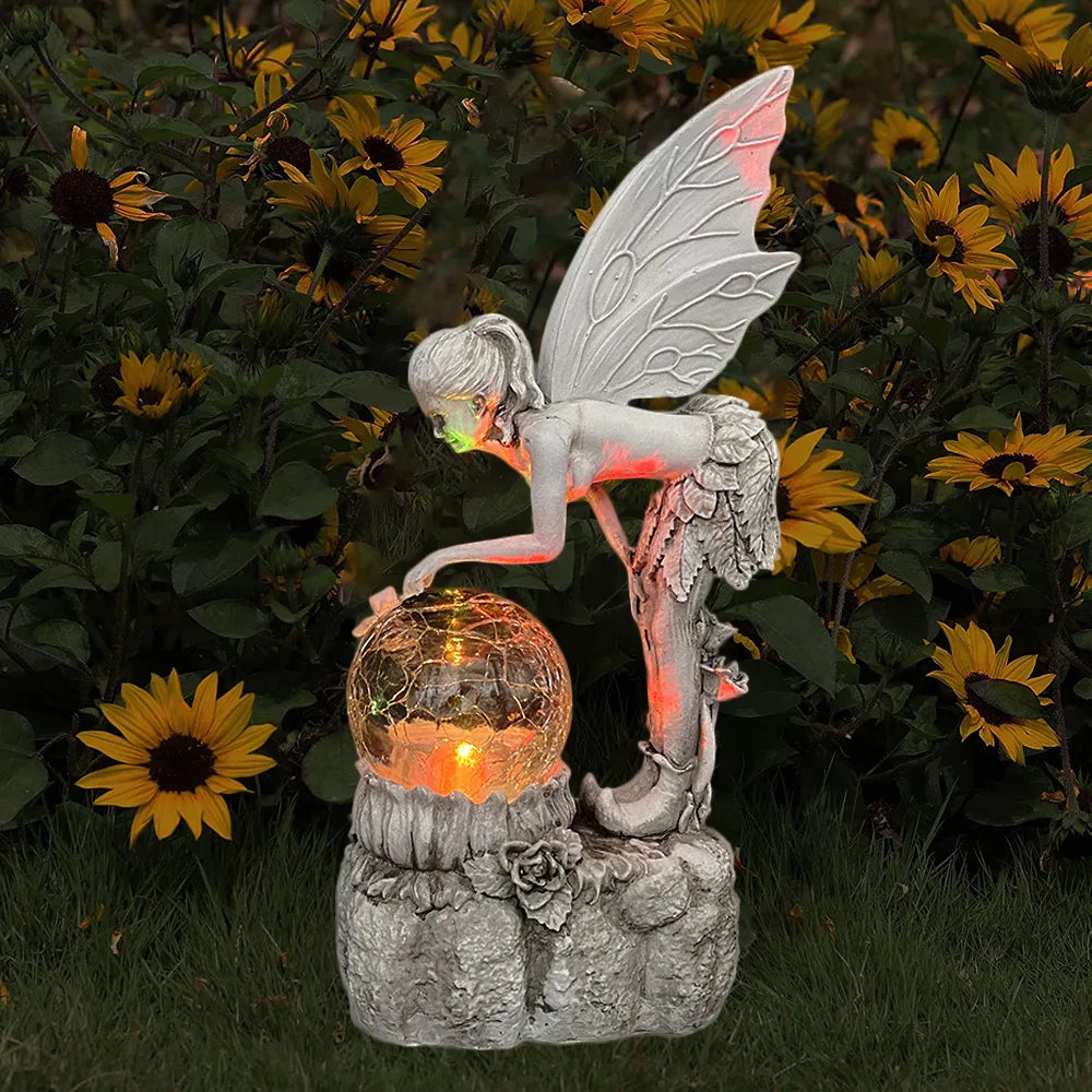 Fairy Garden Statue Solar Garden Decor Fairy Statue Outdoor with Glass Ball  Waterproof Outdoor Decor Suitable for Yard