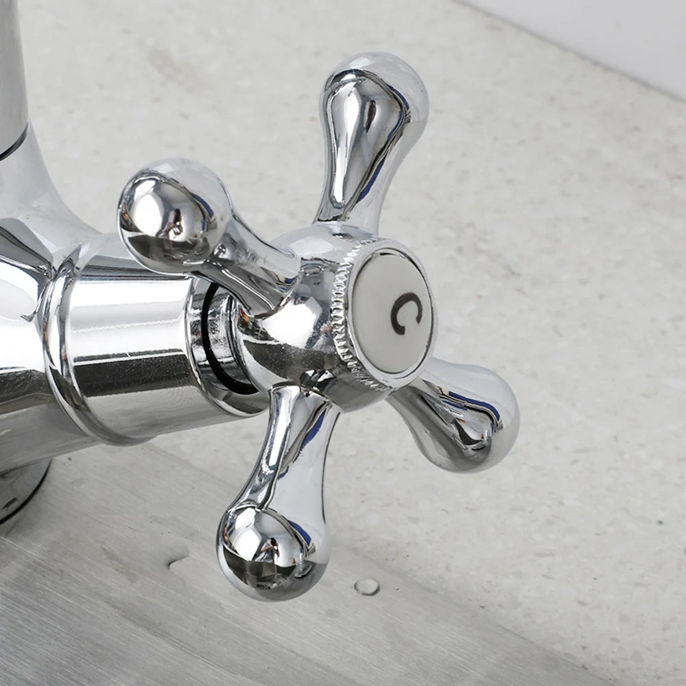 ZAPPO Kitchen Sink Faucet Polish Chrome Double Cross Handle Mixer 360° Swivel Spout Kitchen Faucets Tap Hot and Cold Water Taps