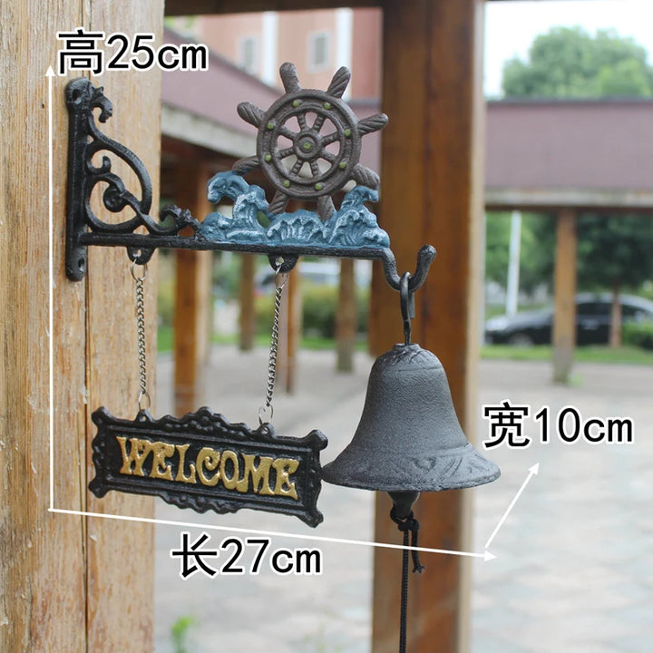 Nordic Rural Retro Welcome Double-sided Listing Doorbell Welcome Cast Iron Wrought Iron Doorbell Hand Bell