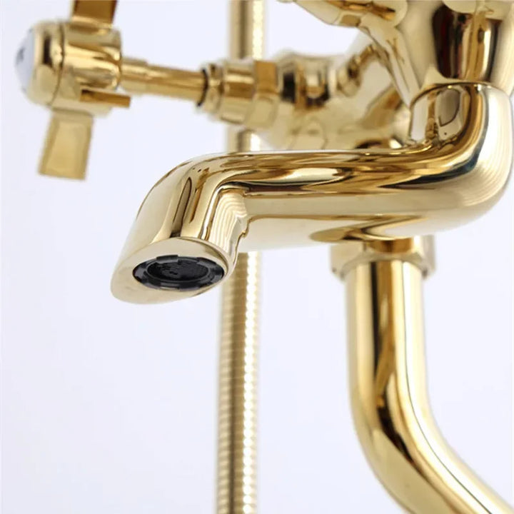 Bathtub Faucet Set Floor Decked Bathroom Classical Top High Quality Gold American Style Ceramic Handle Shower Faucet