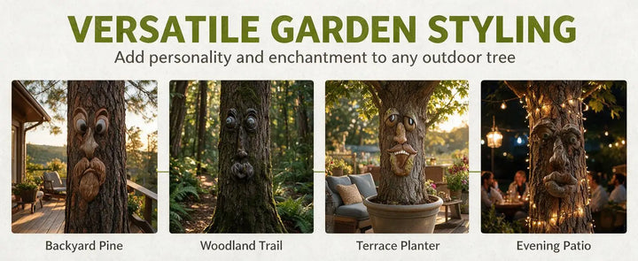 Whimsical Tree Face Resin Statue, Tree Hugger Decor with Bark Texture, Weatherproof Outdoor Garden Yard Ornament, Creative Tree