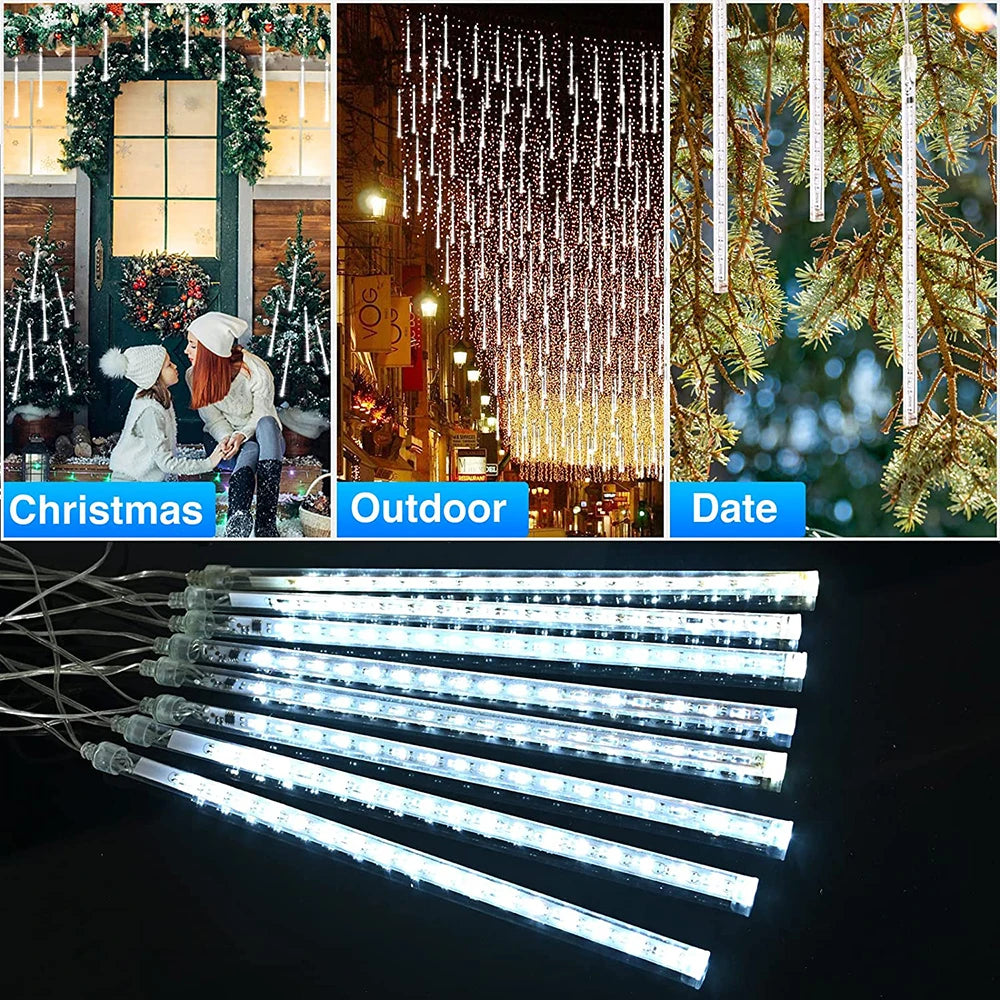 30/50cm Solar Meteor Shower LED Holiday Fairy String Light 8 Tubes Outdoor Waterproof Garden Street Garland