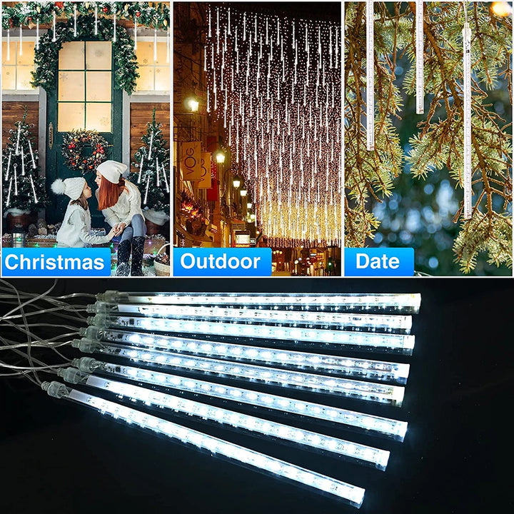 30/50cm Solar Meteor Shower LED Holiday Fairy String Light 8 Tubes Outdoor Waterproof Garden Street Garland