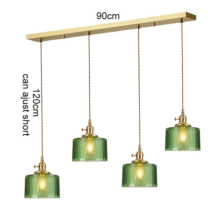 Suspension Green Stripe Glass Chandelier E27 Restaurant Pendant Light For Dining Room Kitchen Cafe Bedside Hanging Lamp Fixtures