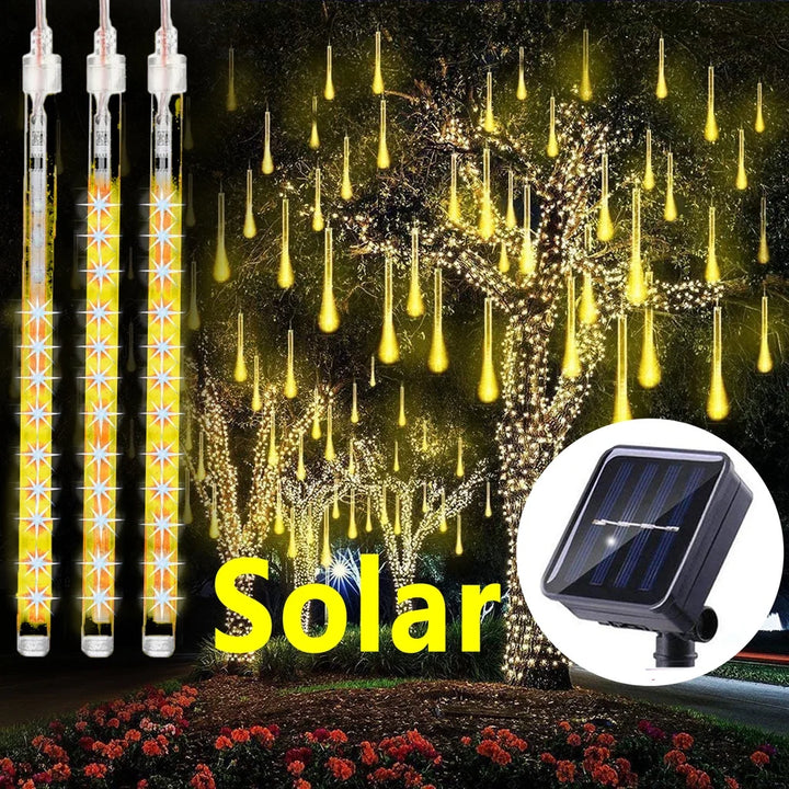30/50cm Solar Meteor Shower LED Holiday Fairy String Light 8 Tubes Outdoor Waterproof Garden Street Garland