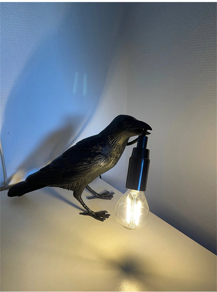 Resin Lucky Bird Crow Wall Lamp Table Lamp Night Light Bedroom Bedside Living Room Wall Lamp Home Decoration(Free bulb)