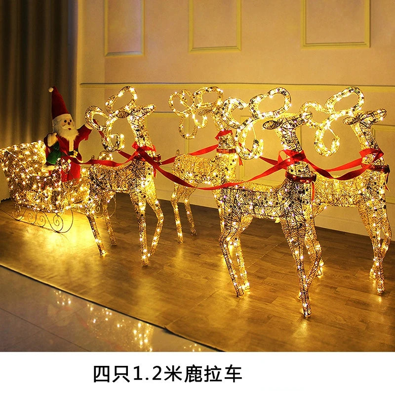 Christmas Gold Reindeer Sleigh  Led Light iron sleigh cart Home Garden Yard Ornament Outdoor