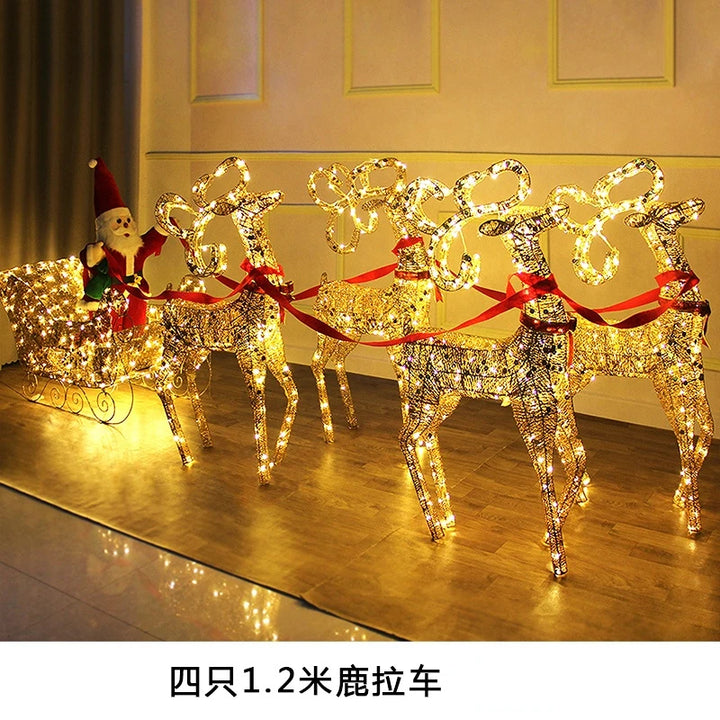 Christmas Gold Reindeer Sleigh  Led Light iron sleigh cart Home Garden Yard Ornament Outdoor