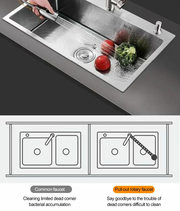 Thickened 304 Stainless Steel Single Sink Kitchen Sink Undermount Dishwashing Trough
