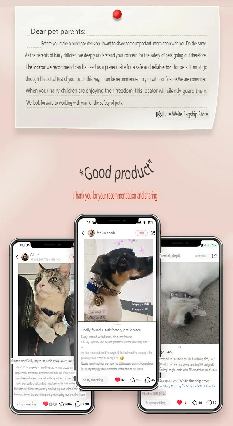 GPS Tracker for Dogs & Cats Worldwide Real-Time Tracking Collar Waterproof Anti-Lost Device , iOS/Android APP, Geo-Fence Alerts