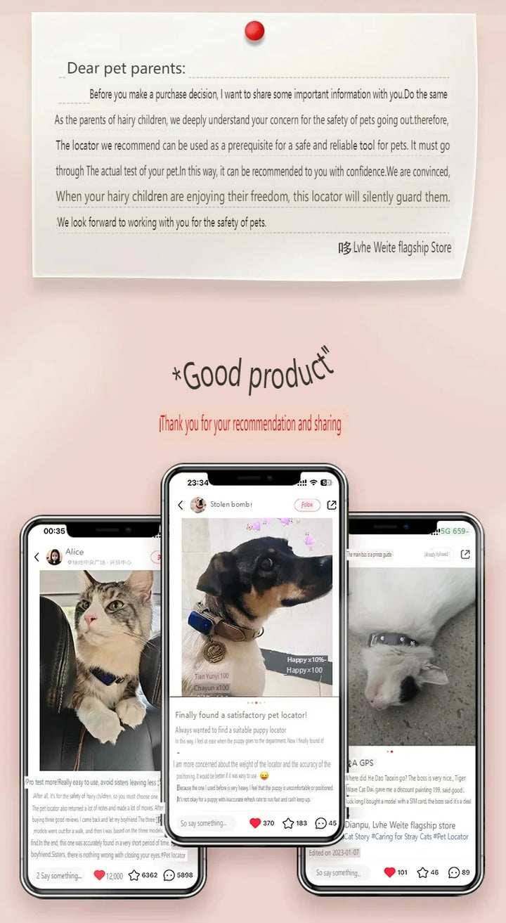 GPS Tracker for Dogs & Cats Worldwide Real-Time Tracking Collar Waterproof Anti-Lost Device , iOS/Android APP, Geo-Fence Alerts